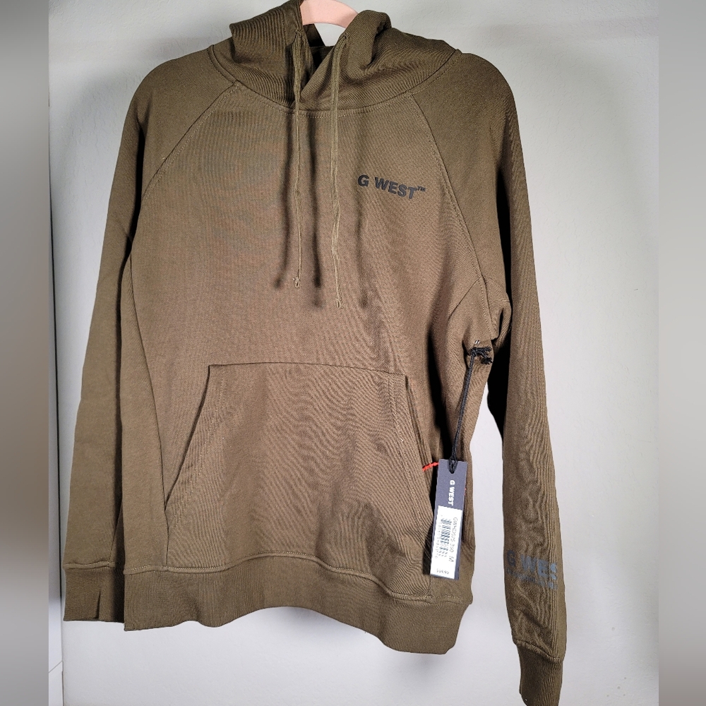Olive Green Sweatshirt with Drawstring Hood and Relaxed Fit